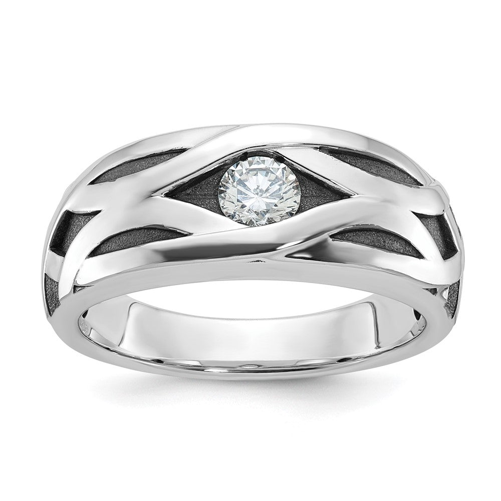 14k White Gold with Black Rhodium Men's Satin 3/8 carat Diamond Complete Ring