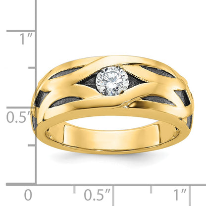 14k Yellow Gold with Black Rhodium Men's Satin 1/3 carat Diamond Complete Ring