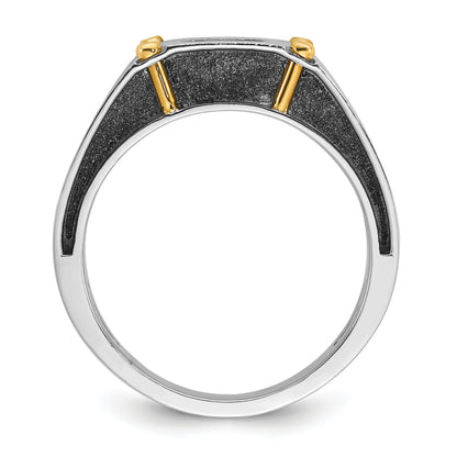 10K Two-Tone Ibgoodman Men'S Polished And Satin Diamond Complete Ring
