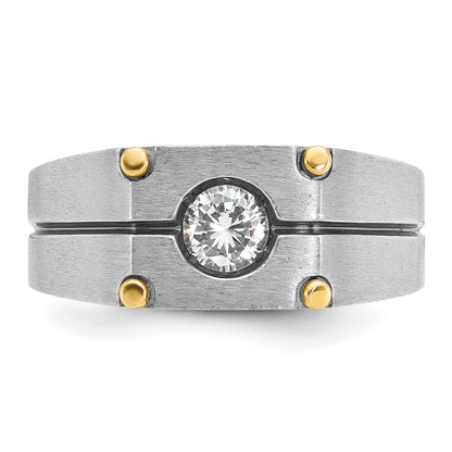 10K Two-Tone Ibgoodman Men'S Polished And Satin Diamond Complete Ring