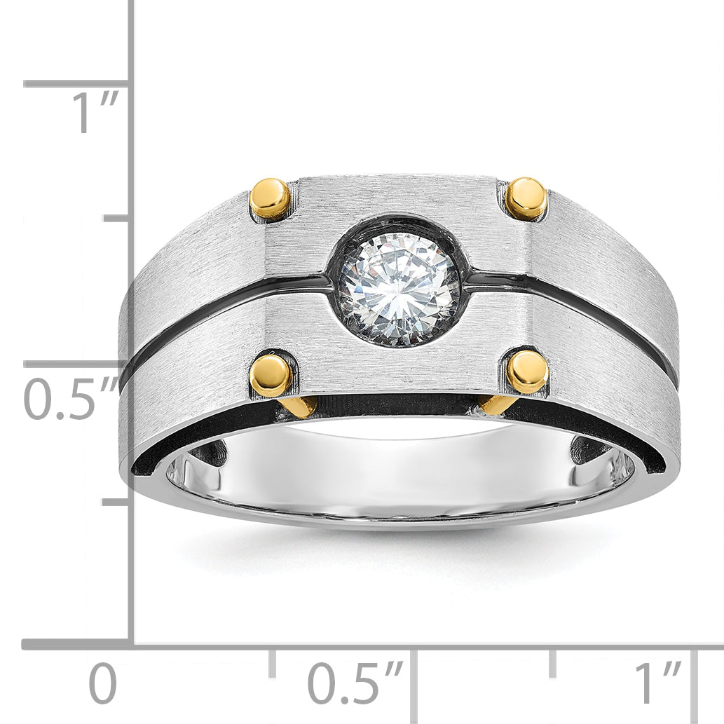 10K Two-Tone Ibgoodman Men'S Polished And Satin Diamond Complete Ring
