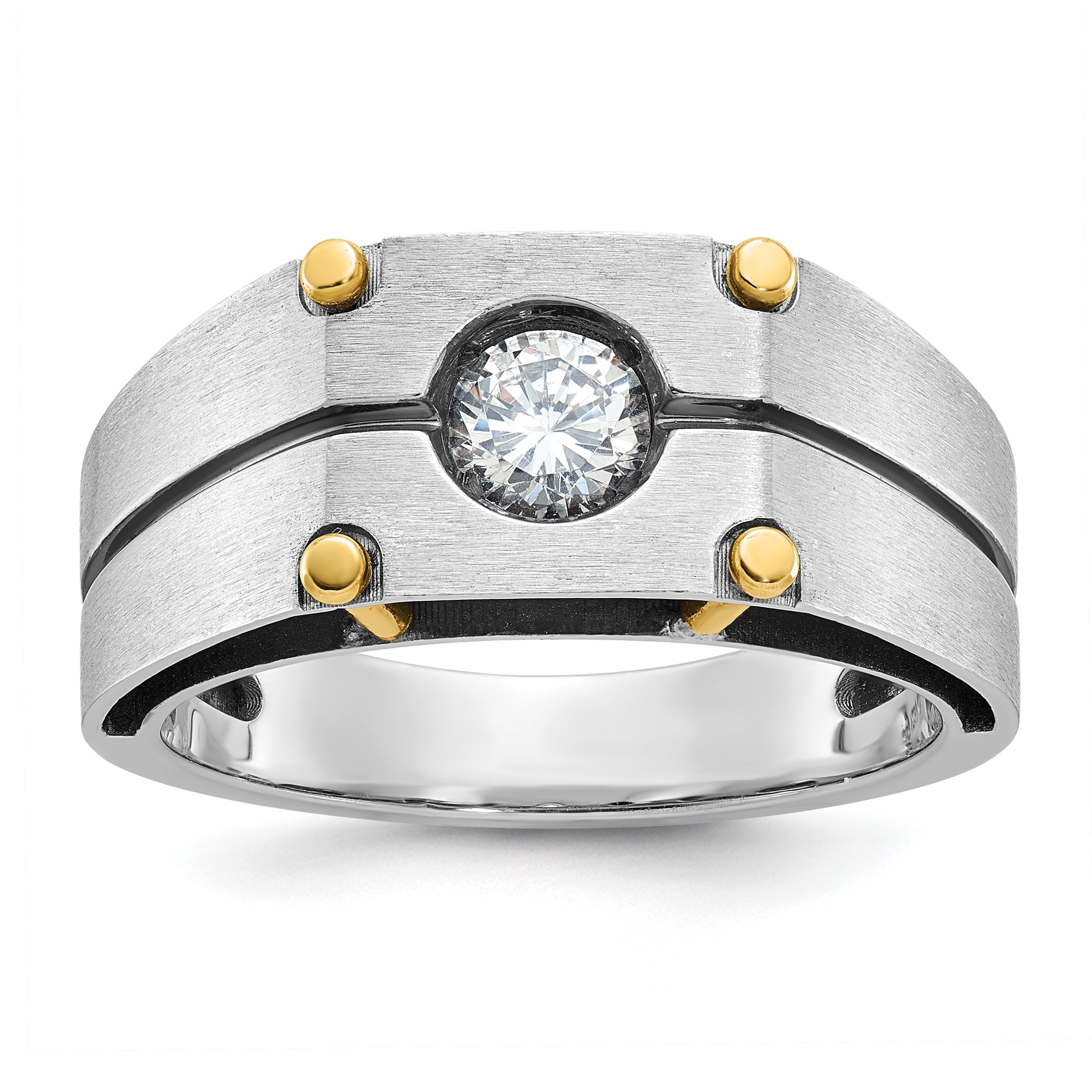 10K Two-Tone Ibgoodman Men'S Polished And Satin Diamond Complete Ring