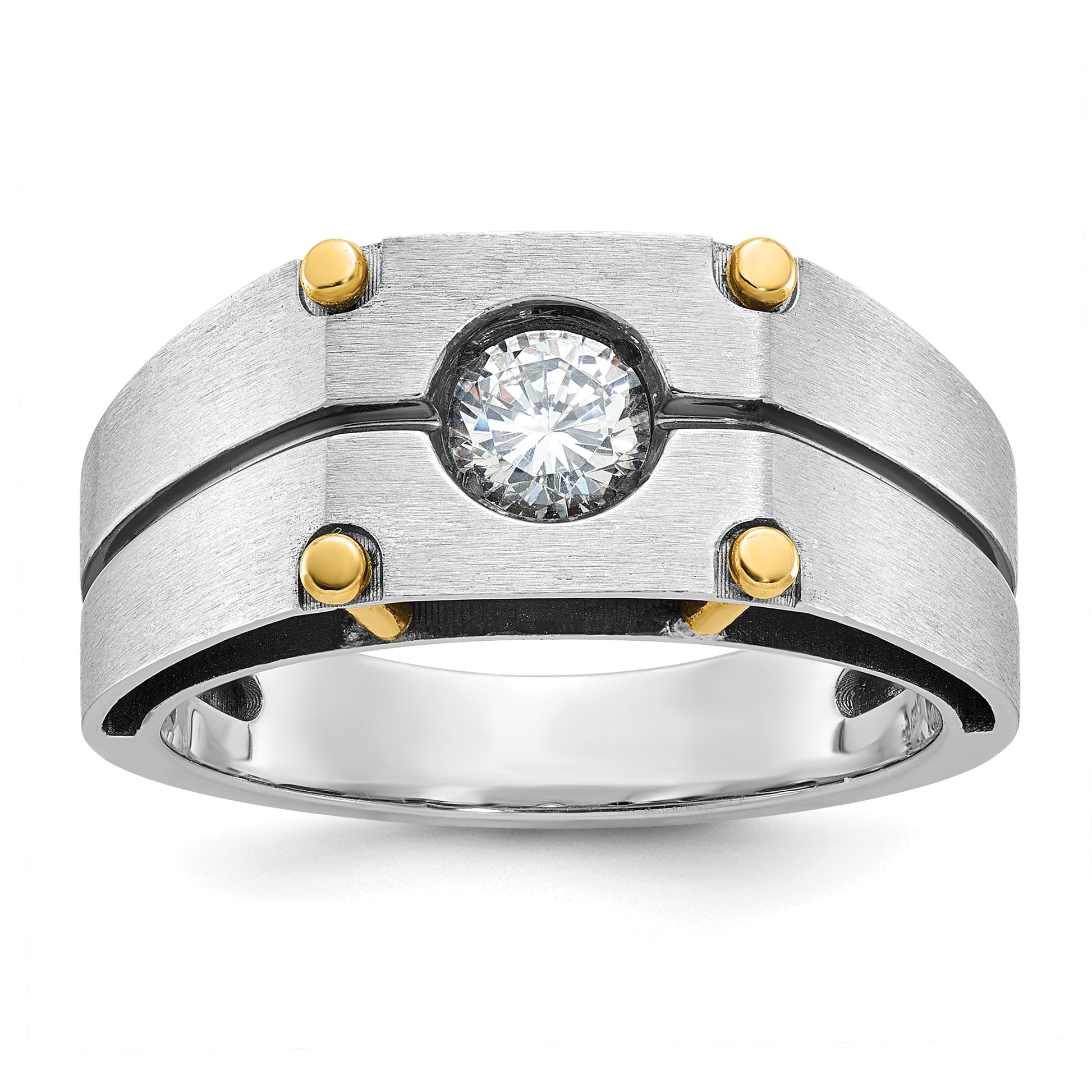 10K Two-Tone Ibgoodman Men'S Polished And Satin Diamond Complete Ring