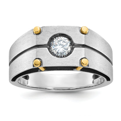 10K Two-Tone Ibgoodman Men'S Polished And Satin Diamond Complete Ring