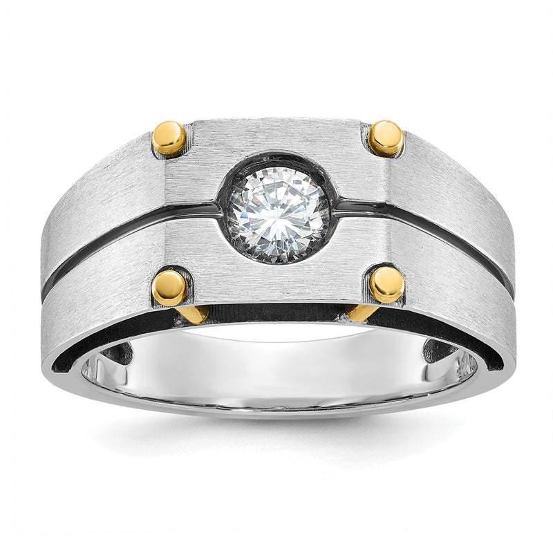 10K Two-Tone Ibgoodman Men'S Polished And Satin Diamond Complete Ring