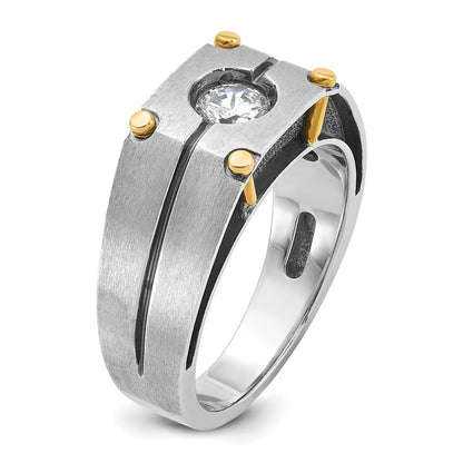 14k Two-tone  Two Tone with Black Rhodium 1/2 Ct. Lab Grown Diamond VS/SI+ G+ Complete Polished and Satin Men's Ring
