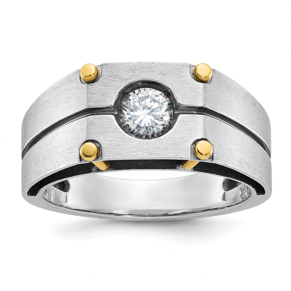 14k Two-tone Gold Men's Polished and Satin 1/2 carat Diamond Complete Ring