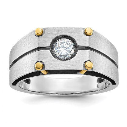 14k Two-tone Gold Men's Polished and Satin 1/2 carat Diamond Complete Ring
