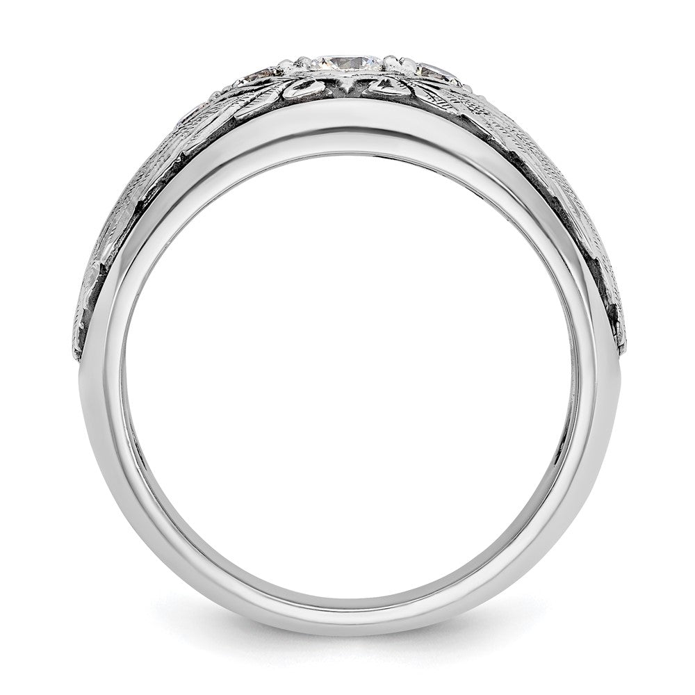 14K White Gold Ibgoodman With Black Rhodium Men'S Polished And Textured 5-Stone 1/2 Carat Aa Quality Diamond Ring