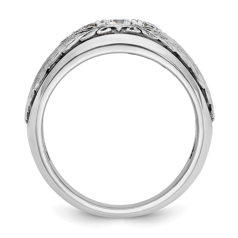 14K White Gold Ibgoodman With Black Rhodium Men'S Polished And Textured 5-Stone 1/2 Carat Aa Quality Diamond Ring