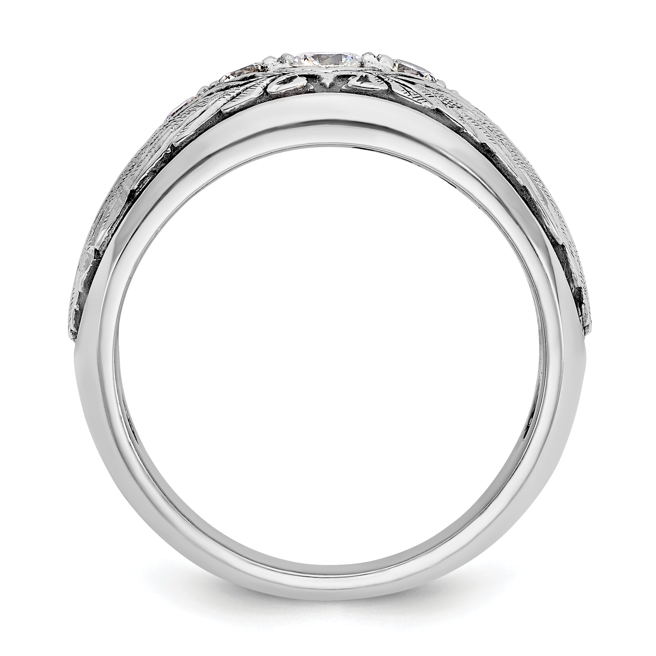 14K White Gold Ibgoodman With Black Rhodium Men'S Polished And Textured 5-Stone 1/2 Carat Aa Quality Diamond Ring