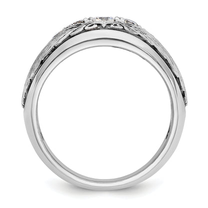 14K White Gold Ibgoodman With Black Rhodium Men'S Polished And Textured 5-Stone 1/2 Carat Aa Quality Diamond Ring