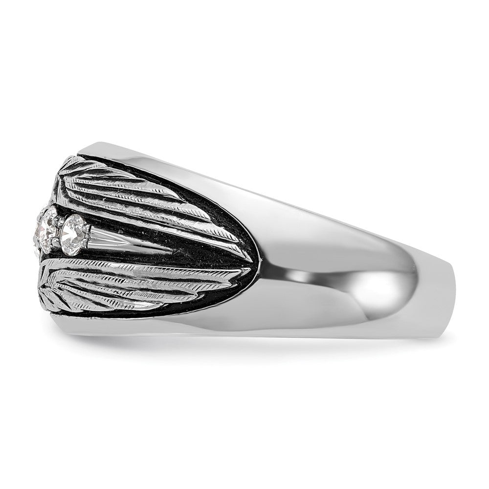 14K White Gold Ibgoodman With Black Rhodium Men'S Polished And Textured 5-Stone 1/2 Carat Aa Quality Diamond Ring