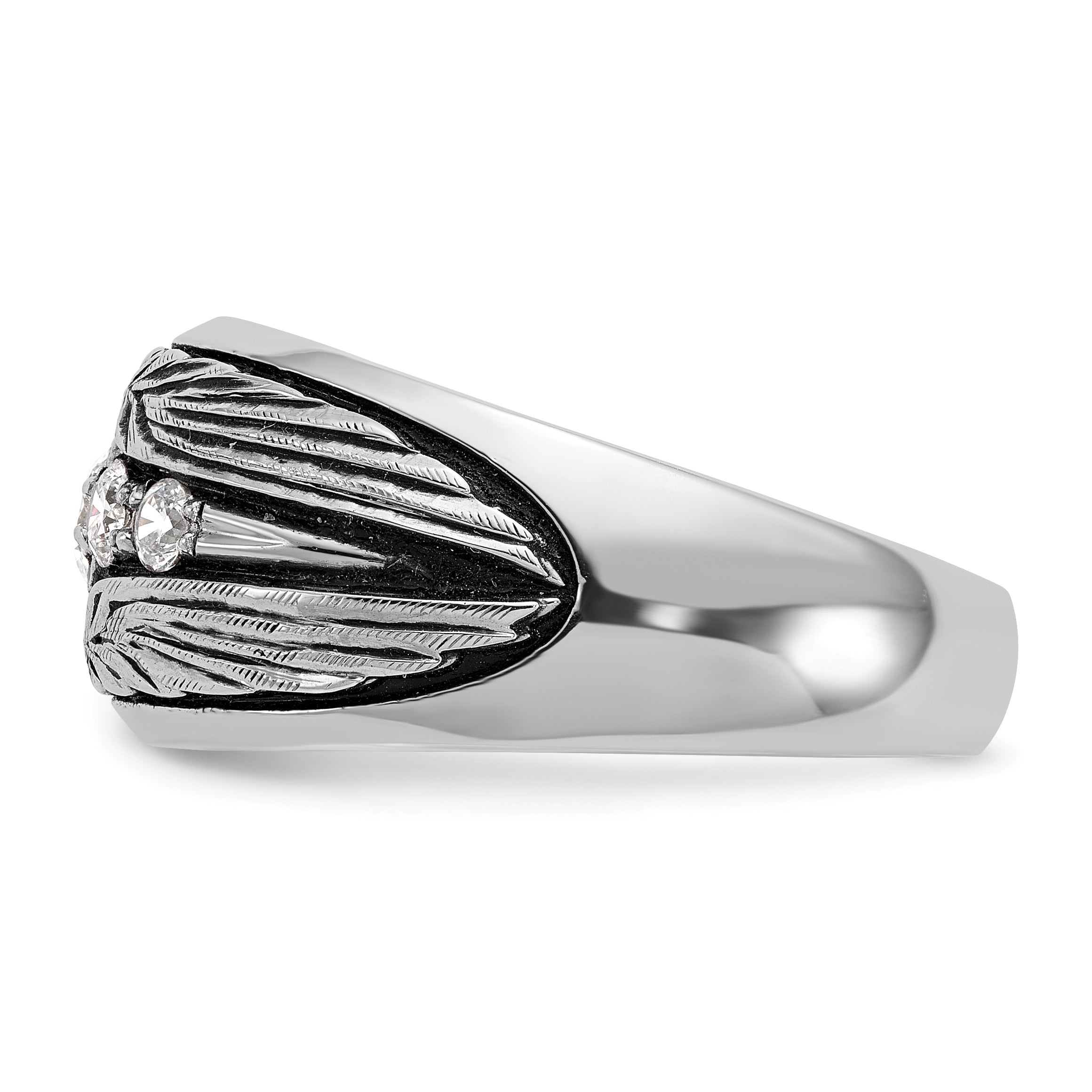 14K White Gold Ibgoodman With Black Rhodium Men'S Polished And Textured 5-Stone 1/2 Carat Aa Quality Diamond Ring
