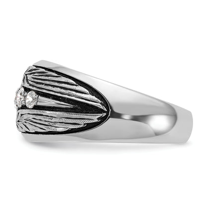 14K White Gold Ibgoodman With Black Rhodium Men'S Polished And Textured 5-Stone 1/2 Carat Aa Quality Diamond Ring
