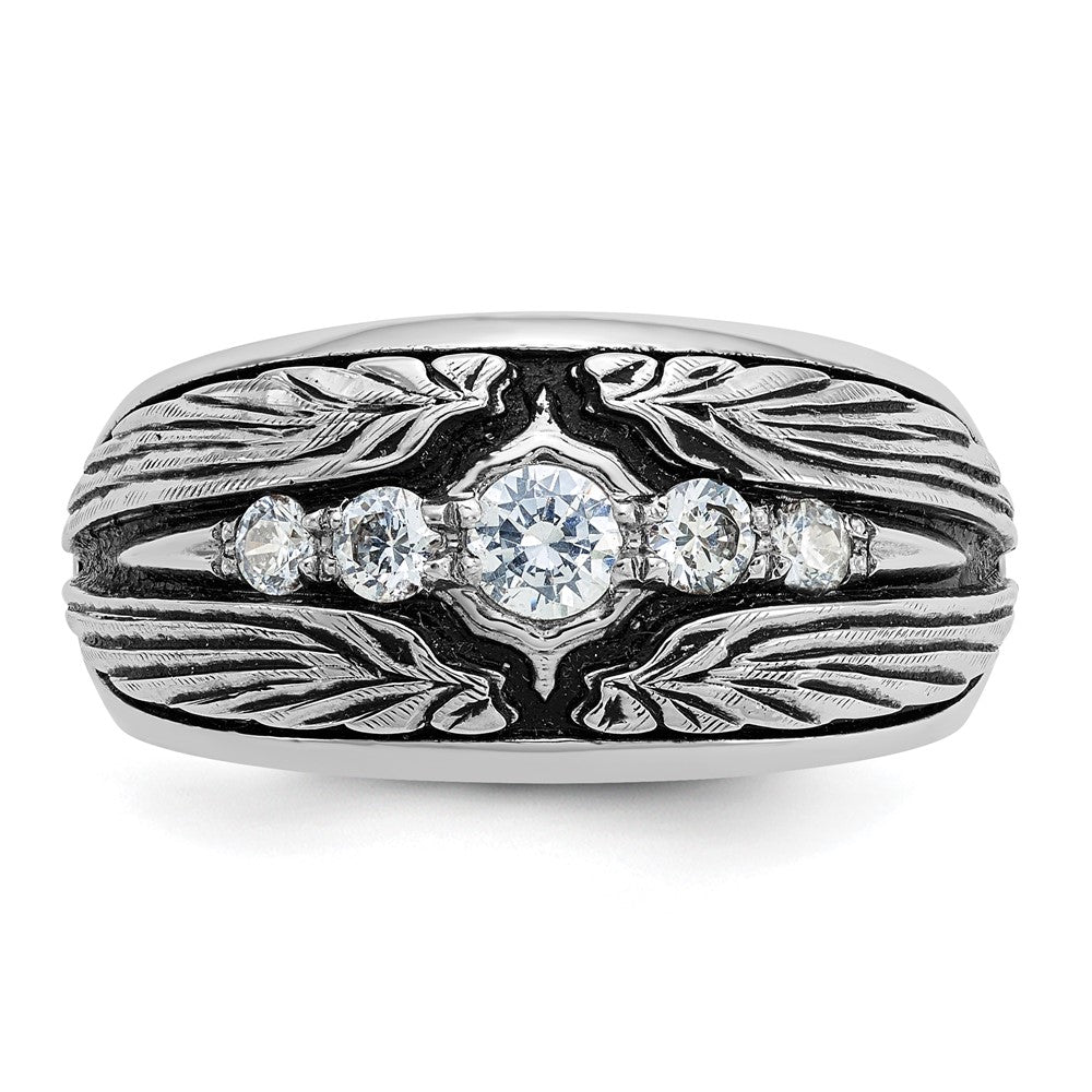 14K White Gold Ibgoodman With Black Rhodium Men'S Polished And Textured 5-Stone 1/2 Carat Aa Quality Diamond Ring
