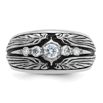 14K White Gold Ibgoodman With Black Rhodium Men'S Polished And Textured 5-Stone 1/2 Carat Aa Quality Diamond Ring