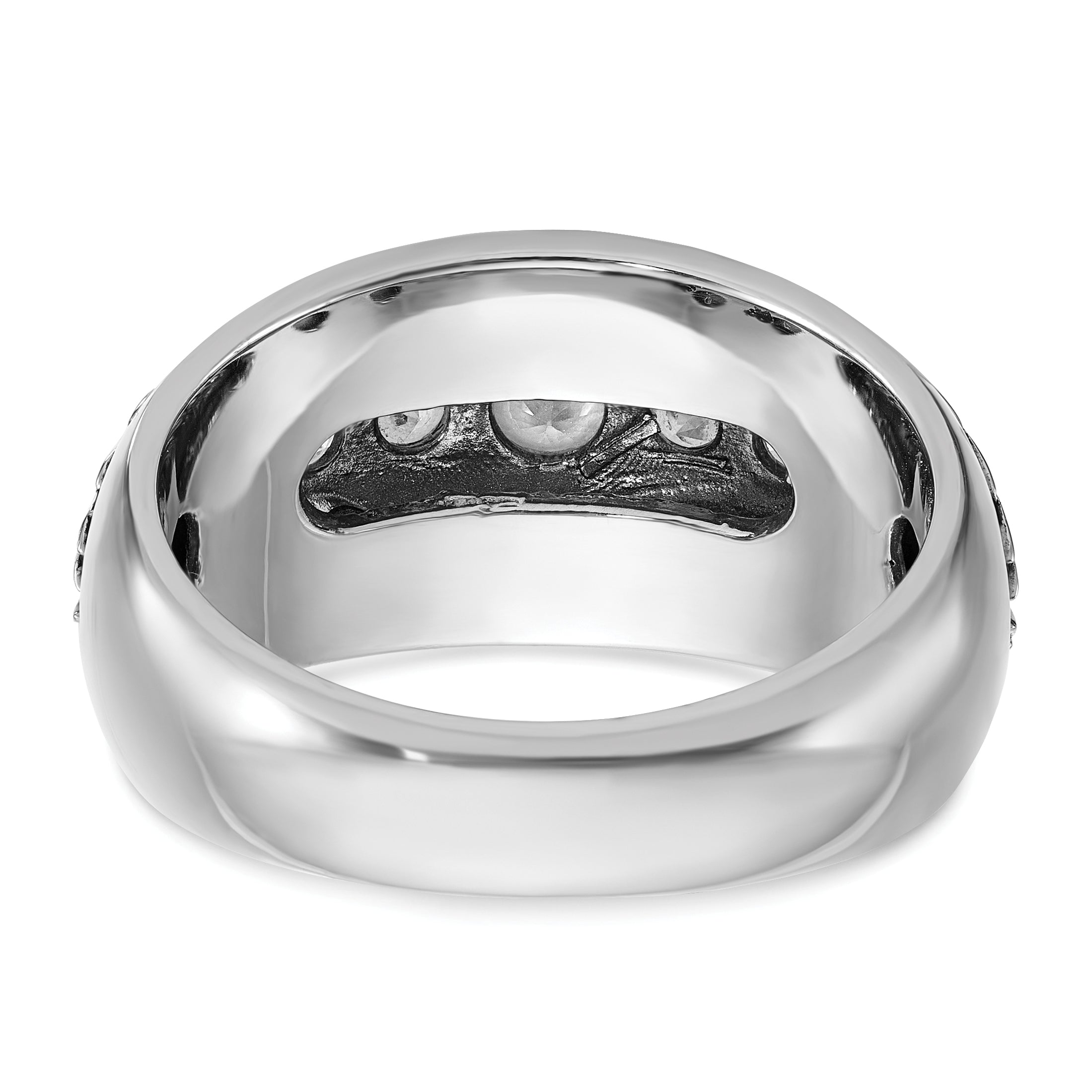 14K White Gold Ibgoodman With Black Rhodium Men'S Polished And Textured 5-Stone 1/2 Carat Aa Quality Diamond Ring