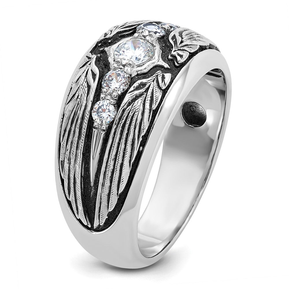 14K White Gold Ibgoodman With Black Rhodium Men'S Polished And Textured 5-Stone 1/2 Carat Aa Quality Diamond Ring