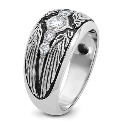 14K White Gold Ibgoodman With Black Rhodium Men'S Polished And Textured 5-Stone 1/2 Carat Aa Quality Diamond Ring