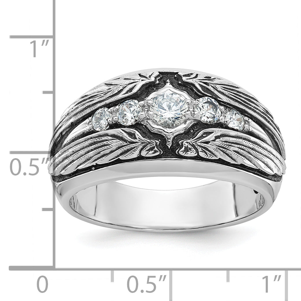 14K White Gold Ibgoodman With Black Rhodium Men'S Polished And Textured 5-Stone 1/2 Carat Aa Quality Diamond Ring