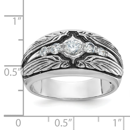 14K White Gold Ibgoodman With Black Rhodium Men'S Polished And Textured 5-Stone 1/2 Carat Aa Quality Diamond Ring