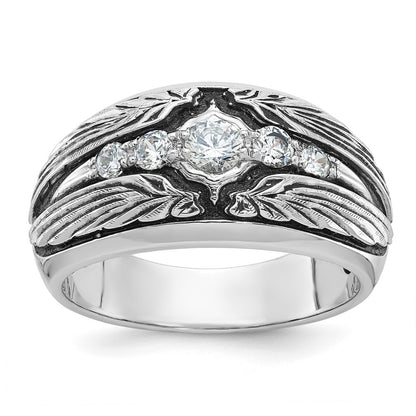 14K White Gold Ibgoodman With Black Rhodium Men'S Polished And Textured 5-Stone 1/2 Carat Aa Quality Diamond Ring