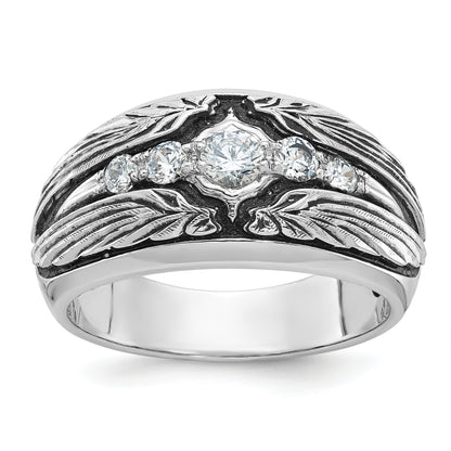 14K White Gold Ibgoodman With Black Rhodium Men'S Polished And Textured 5-Stone 1/2 Carat Aa Quality Diamond Ring