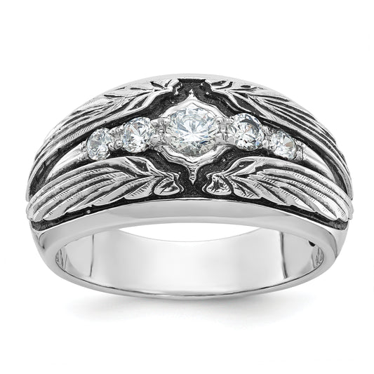 14K White Gold Ibgoodman With Black Rhodium Men'S Polished And Textured 5-Stone 1/2 Carat Aa Quality Diamond Ring