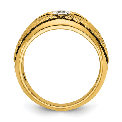 10K Yellow Gold Ibgoodman With Black Rhodium Men'S Polished And Textured Solitaire 1/2 Carat A Quality Diamond Ring