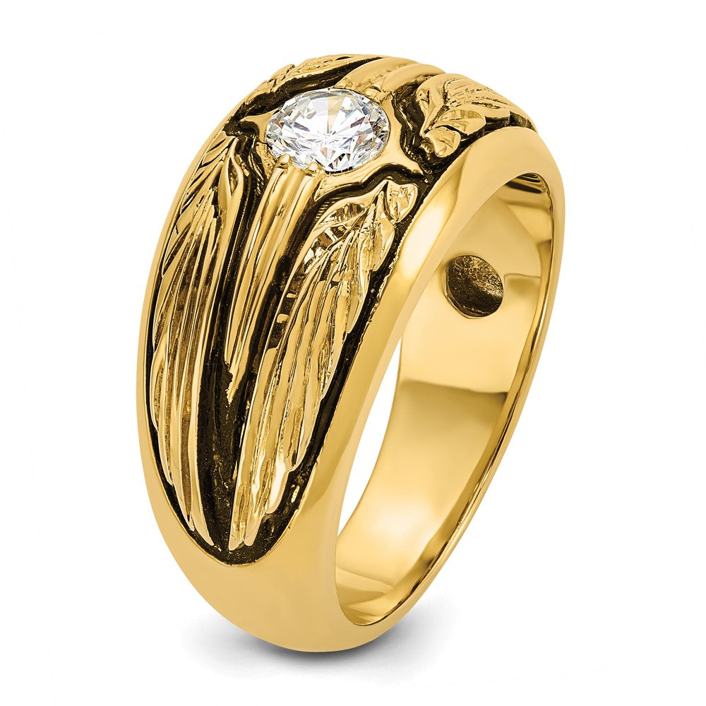 IBGoodman 10K with Black Rhodium Men's Polished and Textured Solitaire 1/2 Carat A Quality Diamond Ring