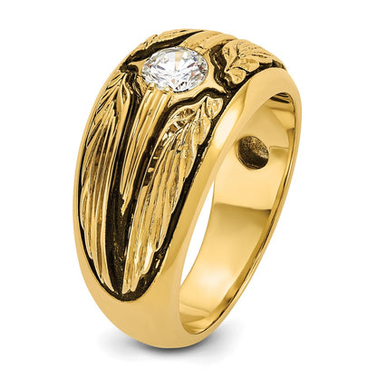 IBGoodman 10K with Black Rhodium Men's Polished and Textured Solitaire 1/2 Carat A Quality Diamond Ring