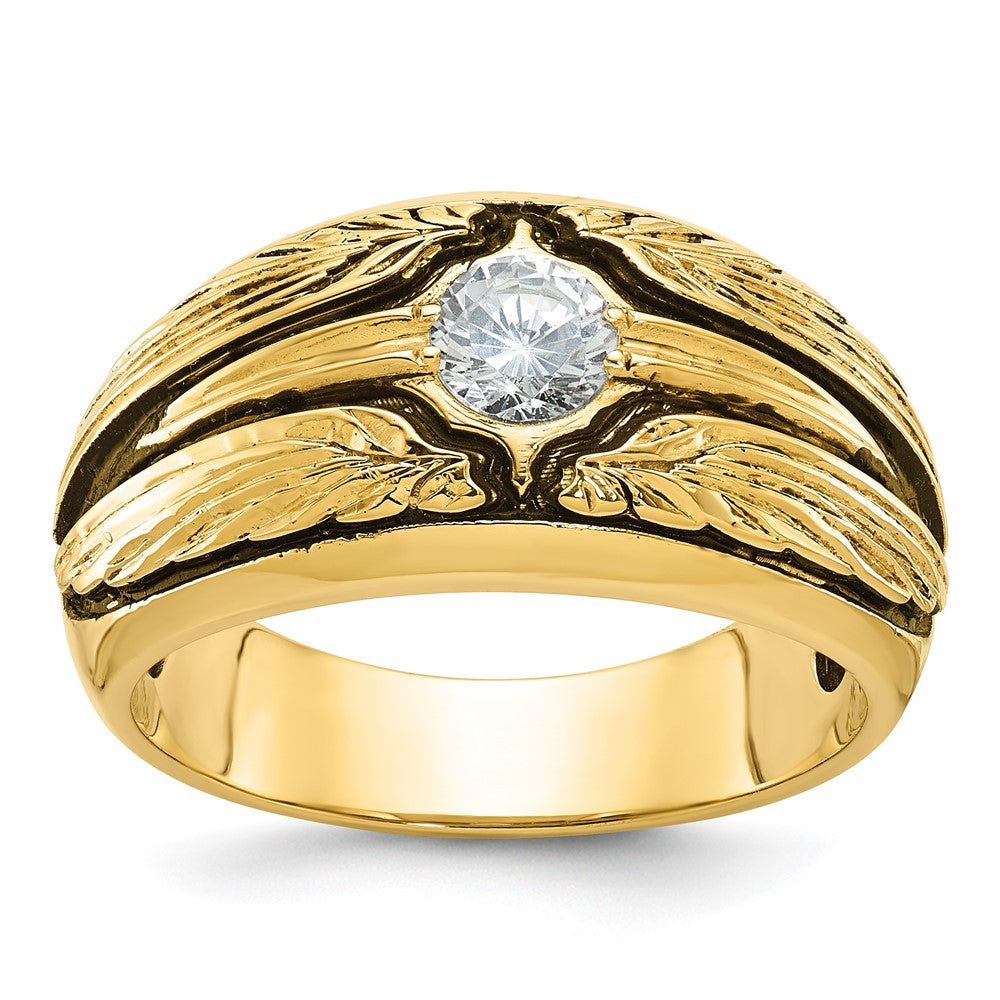 IBGoodman 10K with Black Rhodium Men's Polished and Textured Solitaire 1/2 Carat A Quality Diamond Ring