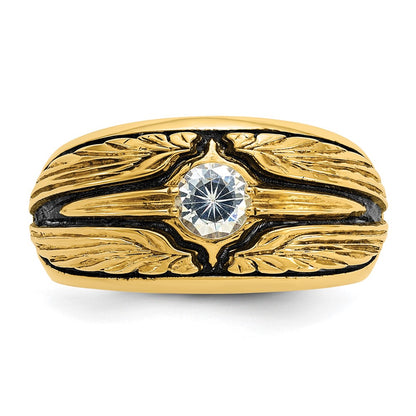 14K Yellow Gold Ibgoodman With Black Rhodium Men'S Polished And Textured Solitaire 1/2 Carat Aa Quality Diamond Ring