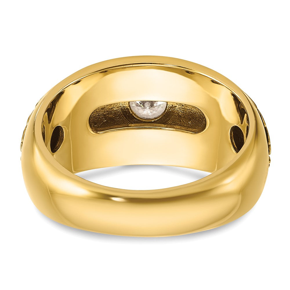 14K Yellow Gold Ibgoodman With Black Rhodium Men'S Polished And Textured Solitaire 1/2 Carat Aa Quality Diamond Ring