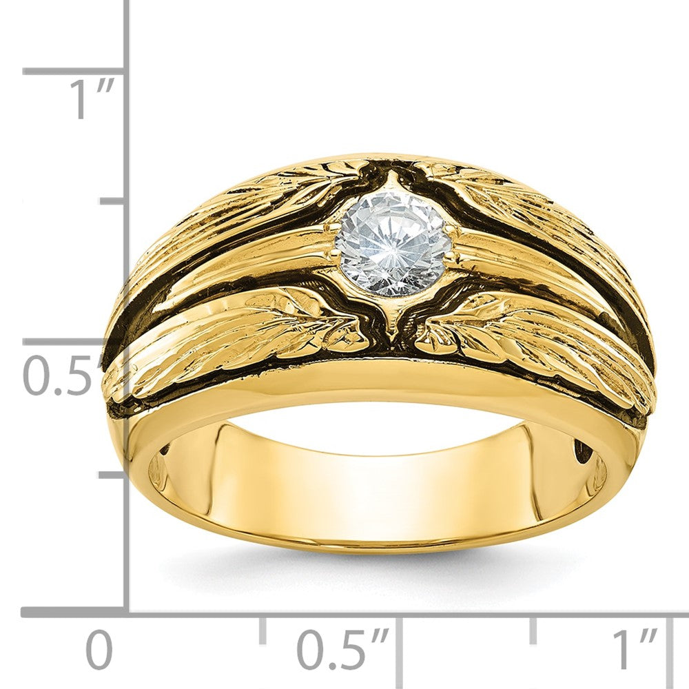 14K Yellow Gold Ibgoodman With Black Rhodium Men'S Polished And Textured Solitaire 1/2 Carat Aa Quality Diamond Ring