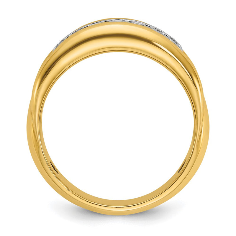 10K Two-Tone Ibgoodman Men'S Polished And Grooved Bezel Set 7-Stone 1/2 Carat A Quality Diamond Ring
