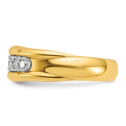 10K Two-Tone Ibgoodman Men'S Polished And Grooved Bezel Set 7-Stone 1/2 Carat A Quality Diamond Ring