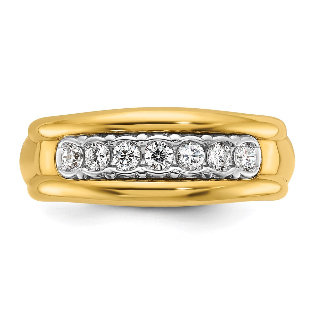 10K Two-Tone Ibgoodman Men'S Polished And Grooved Bezel Set 7-Stone 1/2 Carat A Quality Diamond Ring