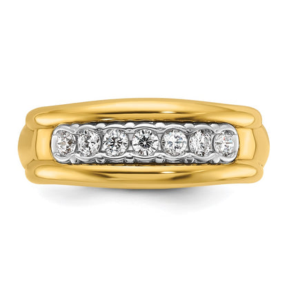 10K Two-Tone Ibgoodman Men'S Polished And Grooved Bezel Set 7-Stone 1/2 Carat A Quality Diamond Ring