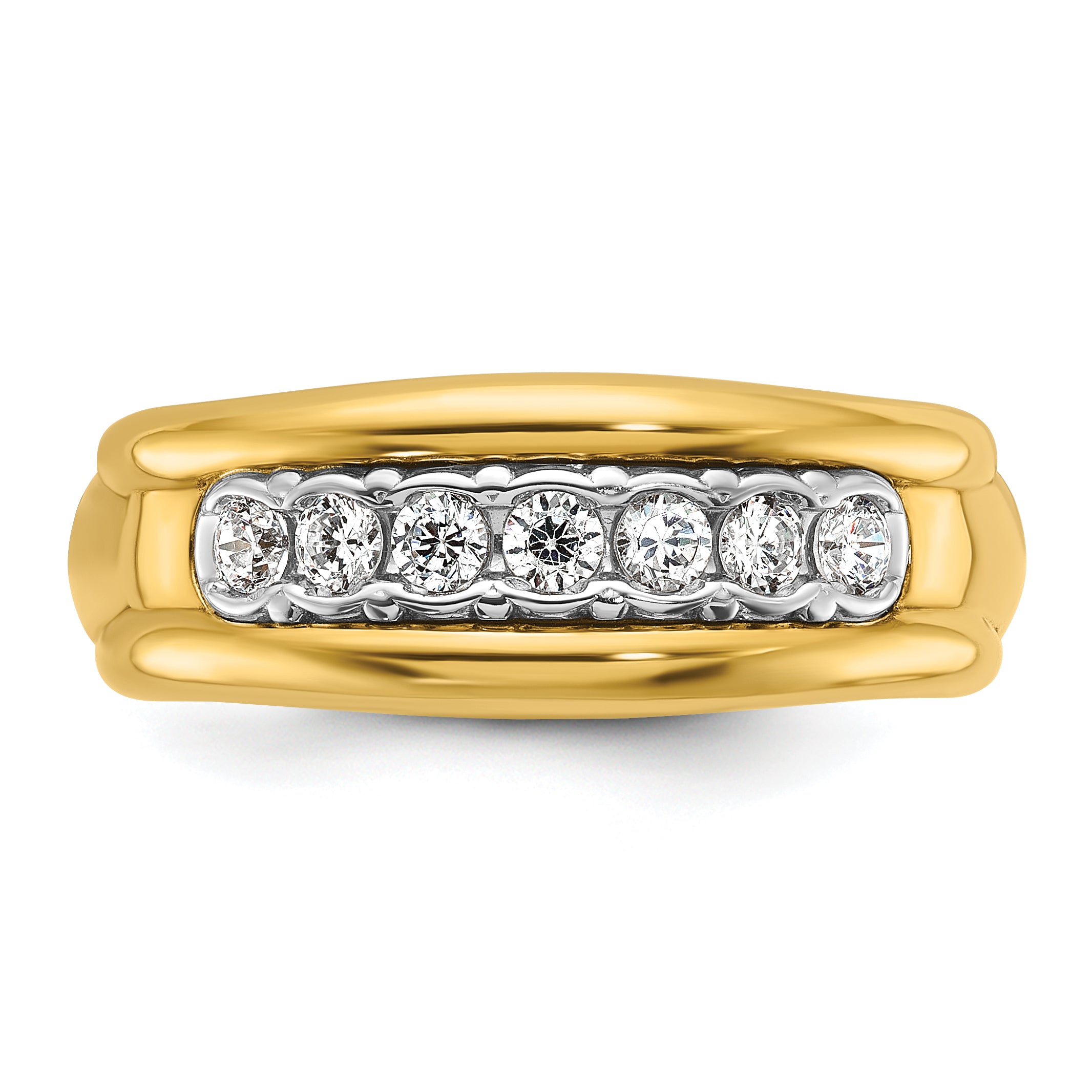 10K Two-Tone Ibgoodman Men'S Polished And Grooved Bezel Set 7-Stone Ring Mounting
