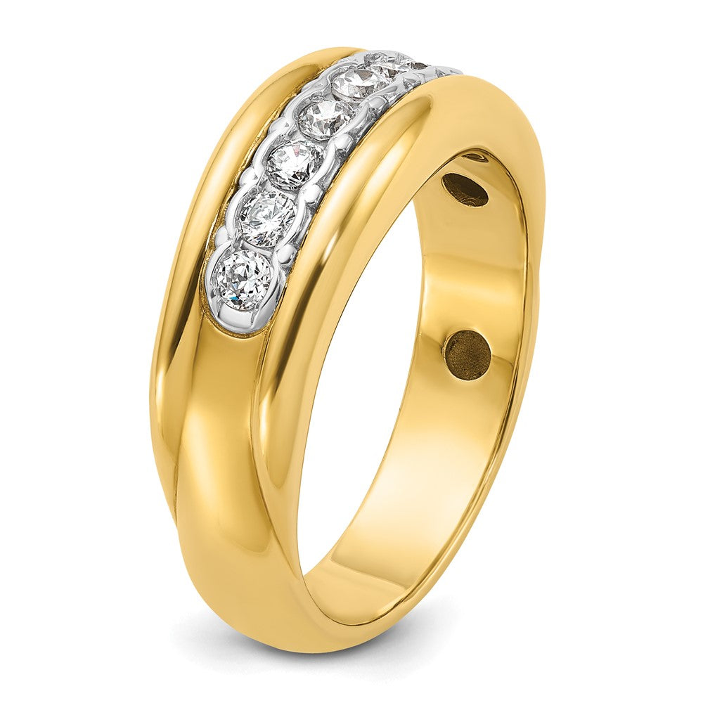 10K Two-Tone Ibgoodman Men'S Polished And Grooved Bezel Set 7-Stone 1/2 Carat A Quality Diamond Ring