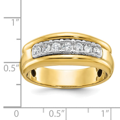 10K Two-Tone Ibgoodman Men'S Polished And Grooved Bezel Set 7-Stone 1/2 Carat A Quality Diamond Ring
