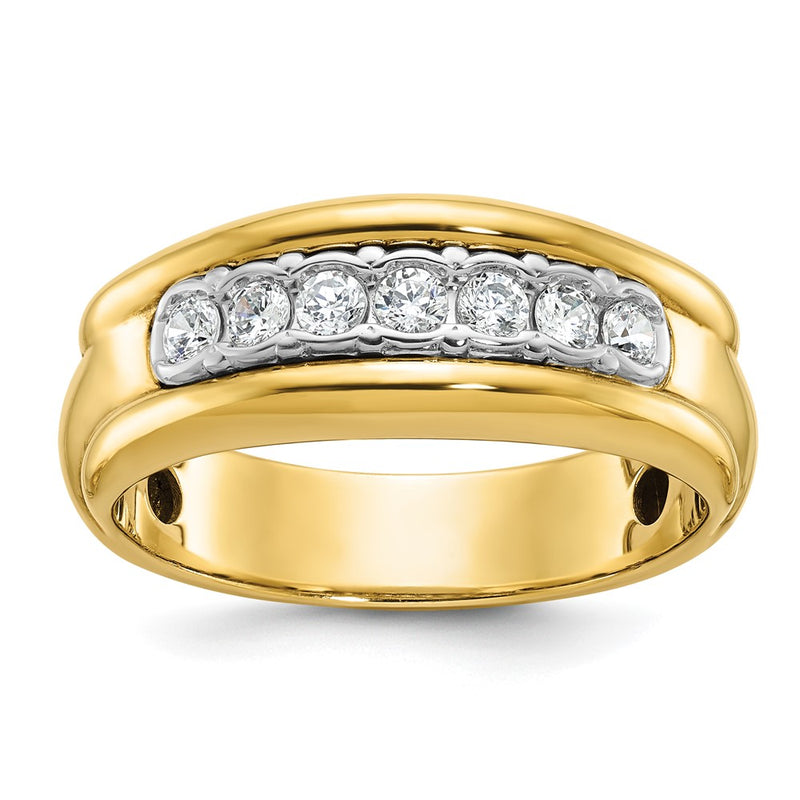 10K Two-Tone Ibgoodman Men'S Polished And Grooved Bezel Set 7-Stone 1/2 Carat A Quality Diamond Ring