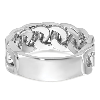 14k White Gold Men's Link Design 1/8 carat Diamond Complete Ring