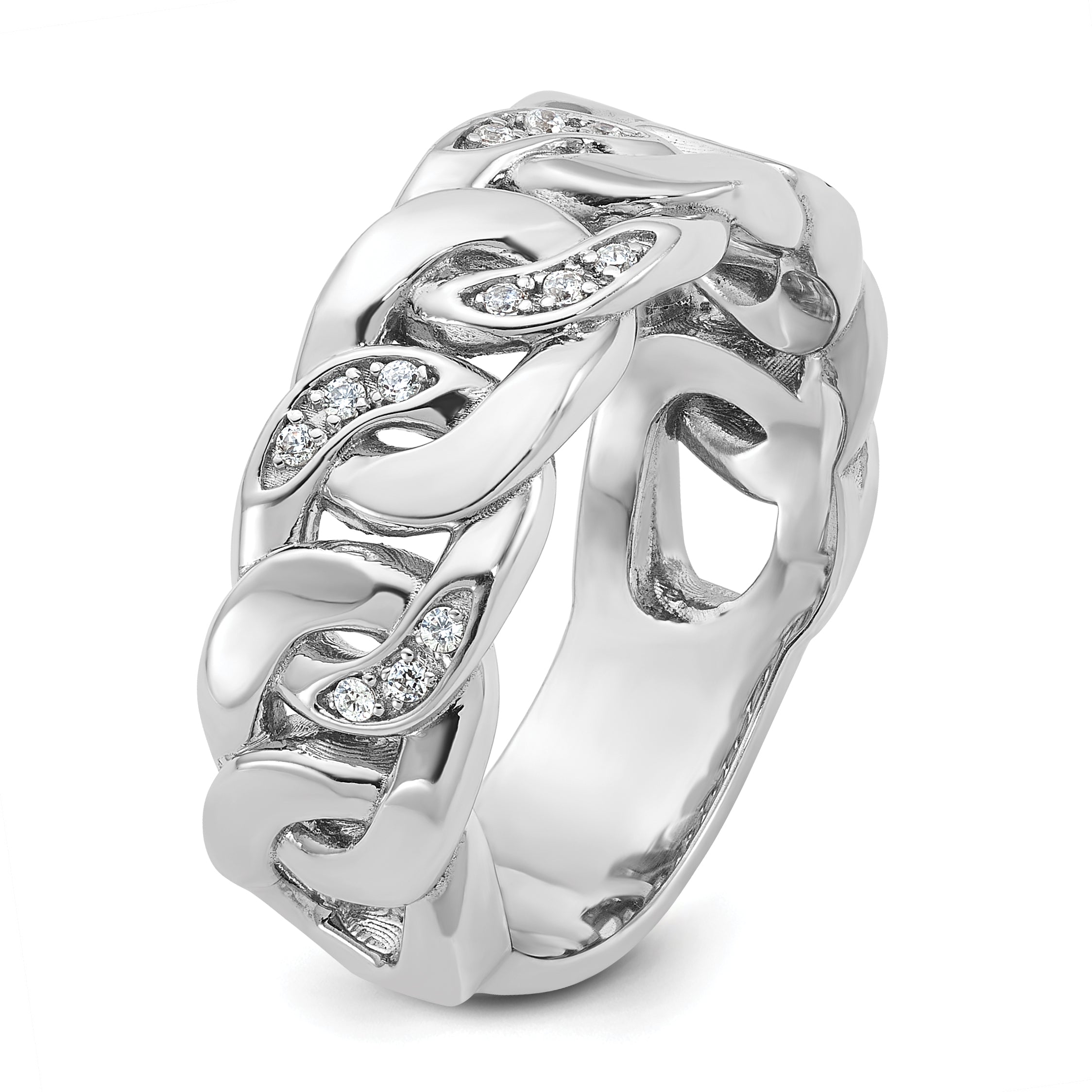 14k White Gold Men's Link Design 1/8 carat Diamond Complete Ring