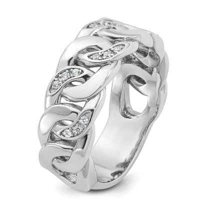 14k White Gold Men's Link Design 1/8 carat Diamond Complete Ring