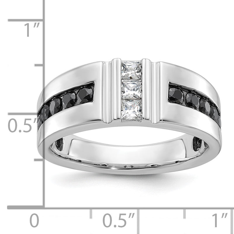 10K White Gold Ibgoodman Men'S Polished And Grooved Black 1 Carat A Quality Diamond Ring
