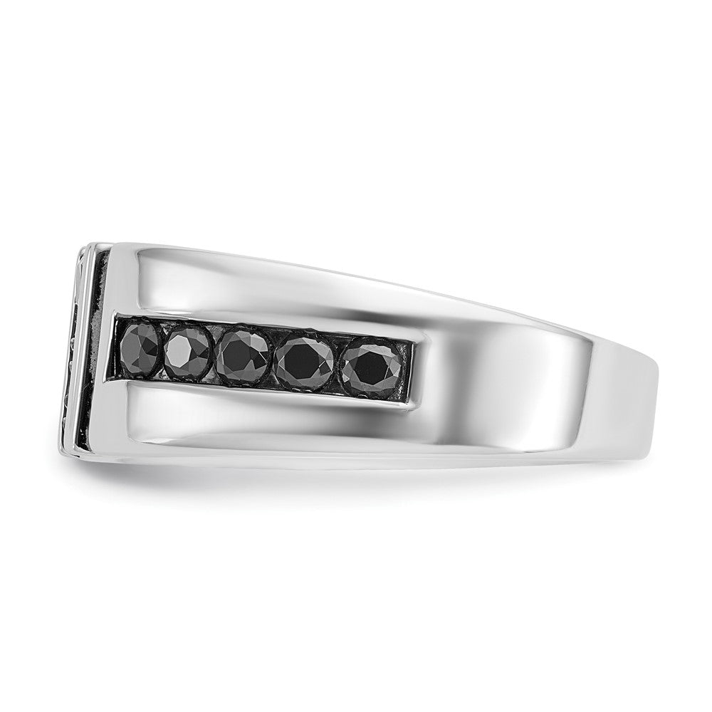 14k White Gold Men's Black and White 1 carat Diamond Complete Ring