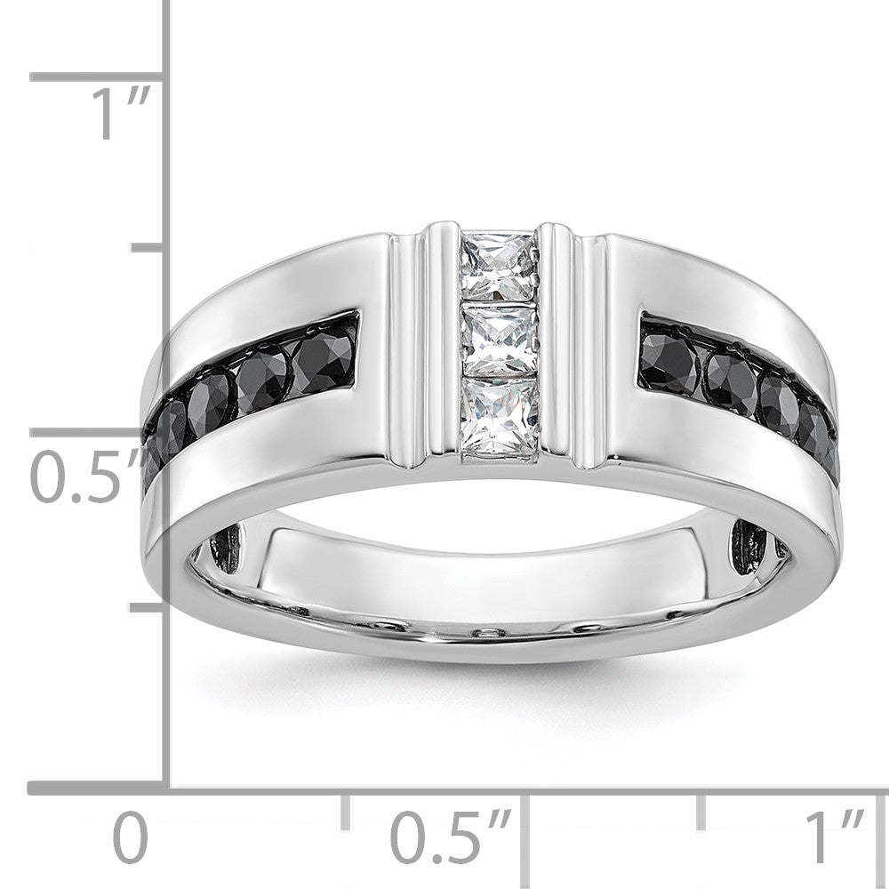 14k White Gold Men's Black and White 1 carat Diamond Complete Ring